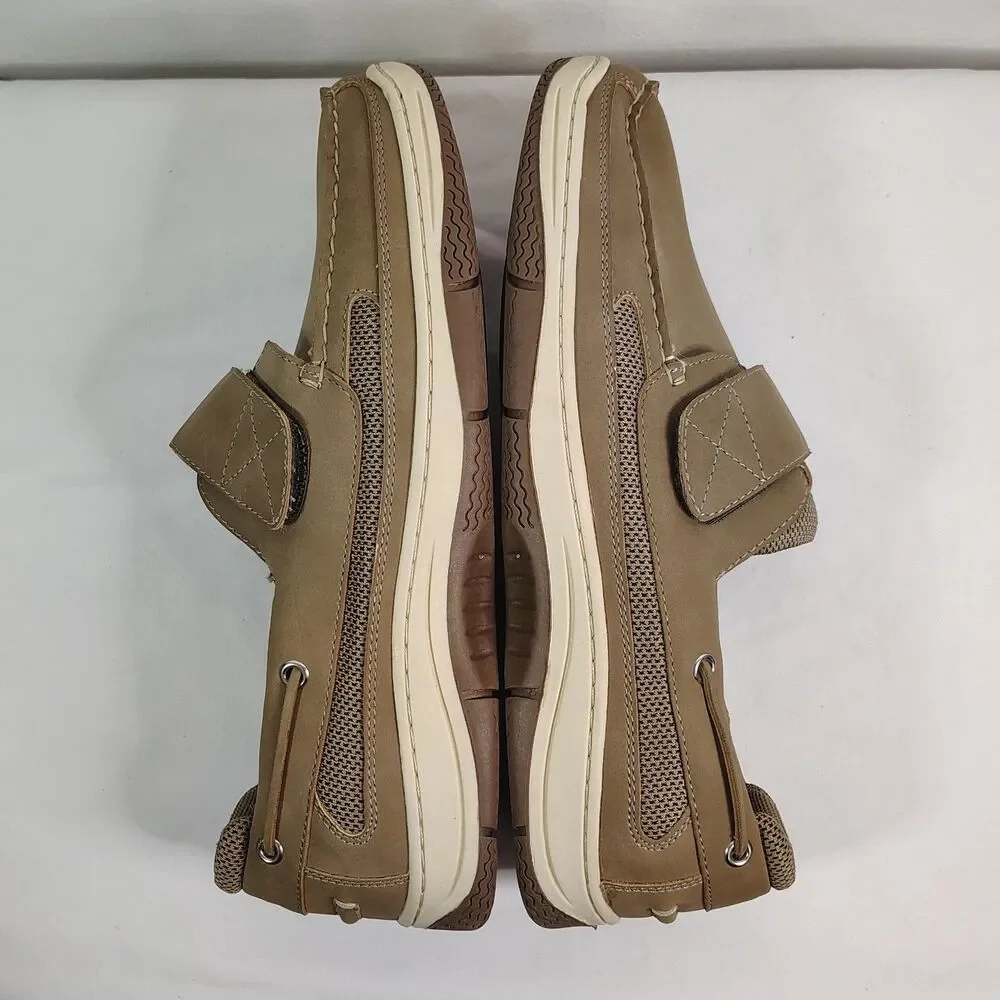 Boca Classics Men's 11W Tan Boat Deck Casual Comfort Shoes Hook Loop